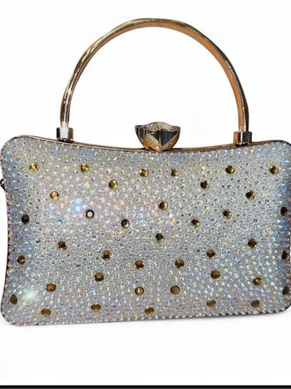 Embellished Silver Top Handle Clutch
